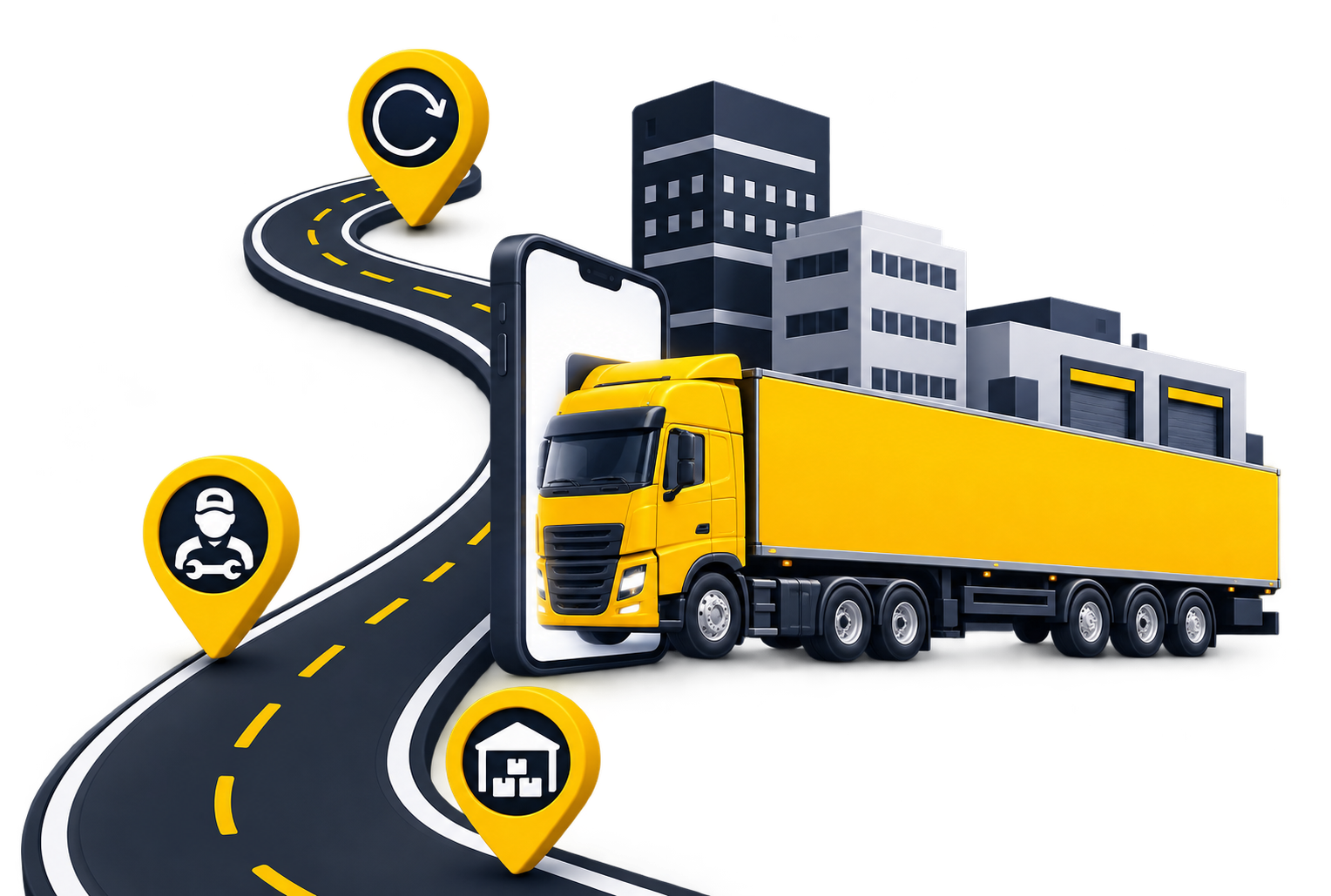 Caminhão conectado pelo celular à rede de assistência TruckHelp